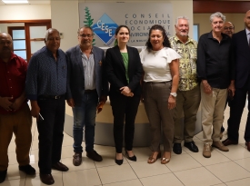 De gauche à droite : M. Gaston POIROI, secrétaire; M. Jean-Louis LAVAL, 2ème questeur; M. Jean-Louis d’ANGLEBERMES, Président; Mme Claire DURRIEU, cheffe de la mission interministérielle pour  la Nouvelle-Calédonie; Mme Rozanna ROY, 1ère vice-présidente; M. Jean-Yves GOYETCHE, 2ème vice-président; M. Patrick OLLIVAUD, 4ème vice-président; M. Jean-Pierre KABAR, 1er questeur; M. Arnaud LAUZIER, secrétaire général adjoint du haut-commissariat.