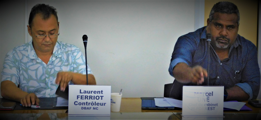 De gauche à droite: M. Laurent FERRIOT, contrôleur de gestion à la Direction du Budget et des Affaires Finacières de la Nouvelle-Calédonie (DBAF-NC), et M. Marcel UNË, directeur de cabinet de M. Mickaël FORREST, membre du gouvernement, chargé notamment, des relations avec le CESE-NC.